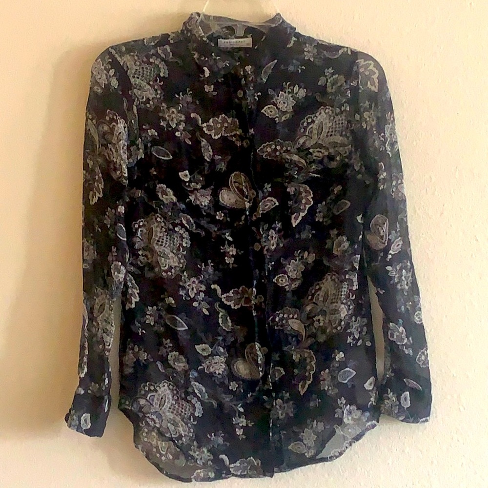 Equipment Long Sleeve Black Sheer Blouse, Small